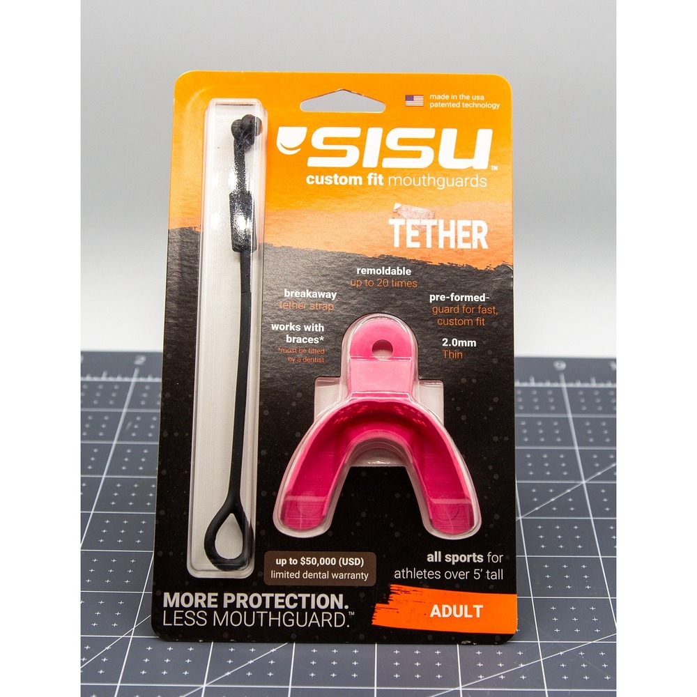 SISU Custom Fit Tether Mouthguard Adult 2.0mm Electric Pink Breakaway Strap New